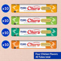 INABA Churu Cat Treats, Lickable, Squeezable Creamy Purée Cat Treat with Green Tea Extract & Taurine, 0.5 Ounces Each Tube, 40 Tubes, Chicken Variety Box