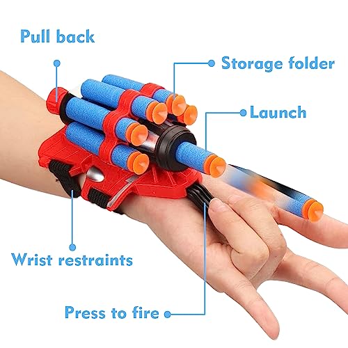 2 Sets Spider Web Shooters for Kids Classroom Prizes Cosplay Launcher Gloves with Wrist Toy Set Hero Webs Shooter for Kids