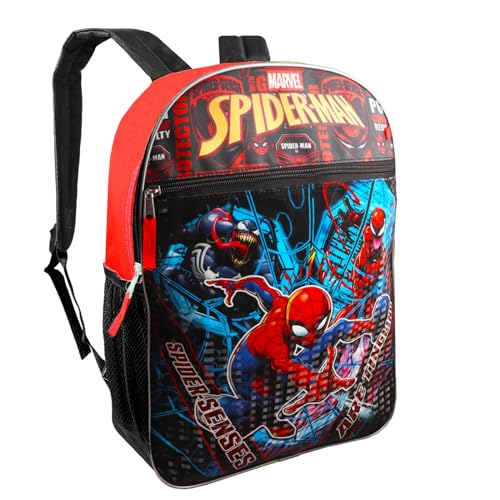 Marvel Spiderman Backpack with Lunch Box Set - Spiderman Backpack for Boys 4-6, Spiderman Lunch Box, Water Bottle, Stickers, More | Spiderman Backpack for Kids