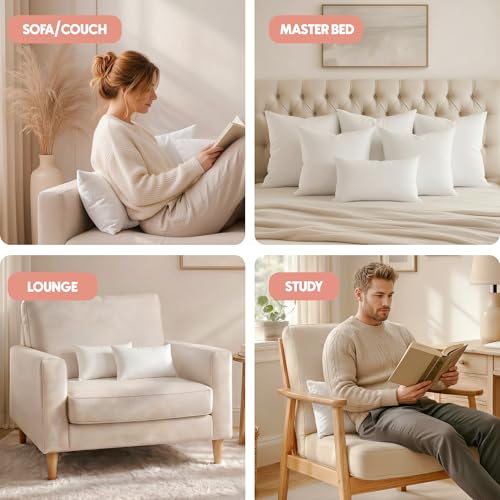 Utopia Bedding 12x20 Pillow Inserts, White Throw Pillows for Couch, 2 Pack | 100% Virgin Filling, Indoor cushion inserts for bed, sofa & couch, Supportive & fluffy decorative pillows, Set of 2, White