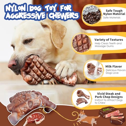 Fuufome Dog Chew Toys for Aggressive Chewers：2 Pack Indestructible Dog Toy for Large Breed- Tough Nylon Teething Bone Toy to Keep Them Busy