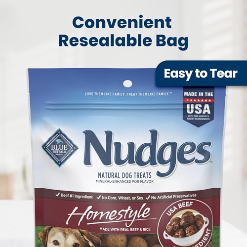 Blue Buffalo Nudges Beef & Rice Homestyle Natural Dog Treats, Meatball-Inspired Recipe, Healthy Reward or Training Treat, Made in the USA with Real Beef, No Artificial Preservatives, 16 oz.