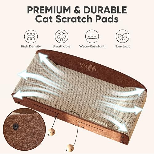 FUKUMARU 26 Inch Cat Scratcher Bed, 2 Reversible Cardboard Cat Scratch Pads Refill for Indoor Cats, Durable Large Cats Scratching Bed Sofa Couch Lounger with Fun Toys, Furniture Protector, Caramel