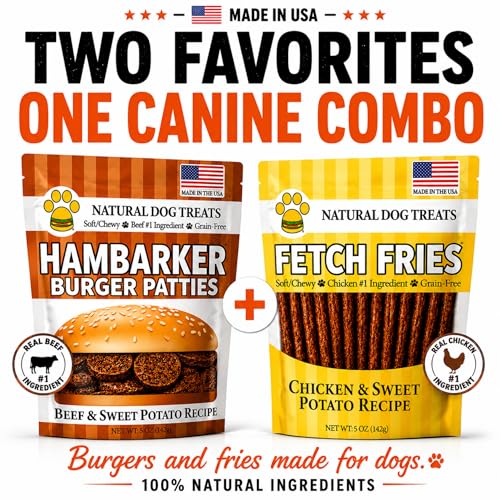 Burgers & Fries for Dogs, Beef & Sweet Potato Hambarker Patties + Chicken & Sweet Potato, Made in USA, Natural Ingredients, Grain-Free, High-Protein (Canine Combo, 2 × 5oz)