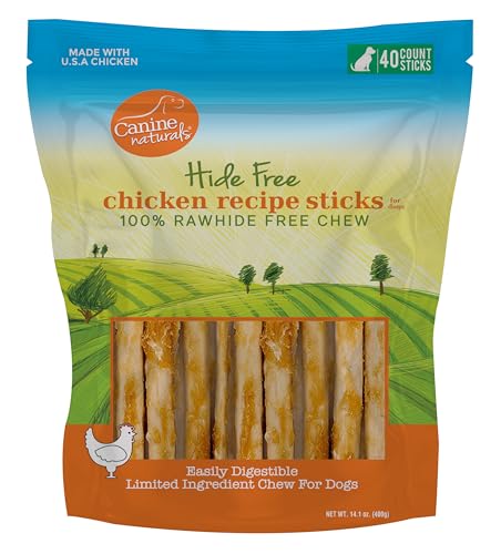 Canine Naturals Chicken Recipe Chew - Rawhide Free Dog Treats - Made From USA Raised Chicken - All-Natural and Easily Digestible - 40 Pack of 5 Inch Stick Chews