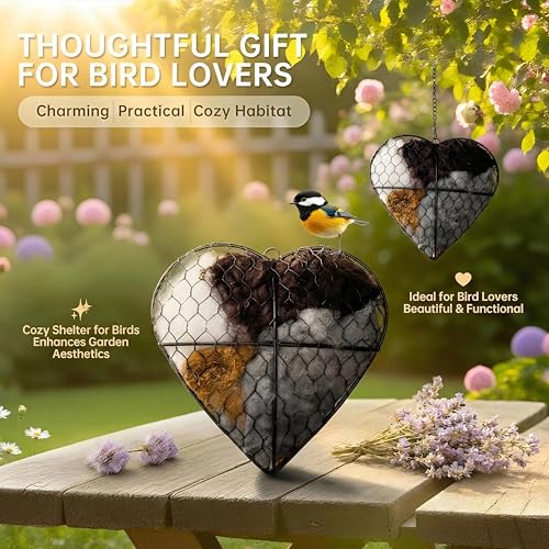 Handmade Fiber Bird Nesting Heart, Nesting Material for Wild Bird, Refillable Nesting Accessories, Hummingbird Nest/House, Outdoor Garden Decortion, Gifts for Bird/Nature Lovers (1pc)