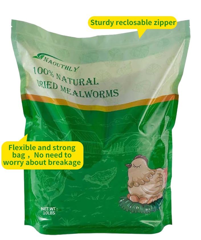 Bulk Dried Mealworms 10Lb Bag -Premium Non-GMO Dried Mealworms for Chicken, Nutritious High Protein - 100% Natural for Laying Hens, Birds, Ducks, Chicken Feed