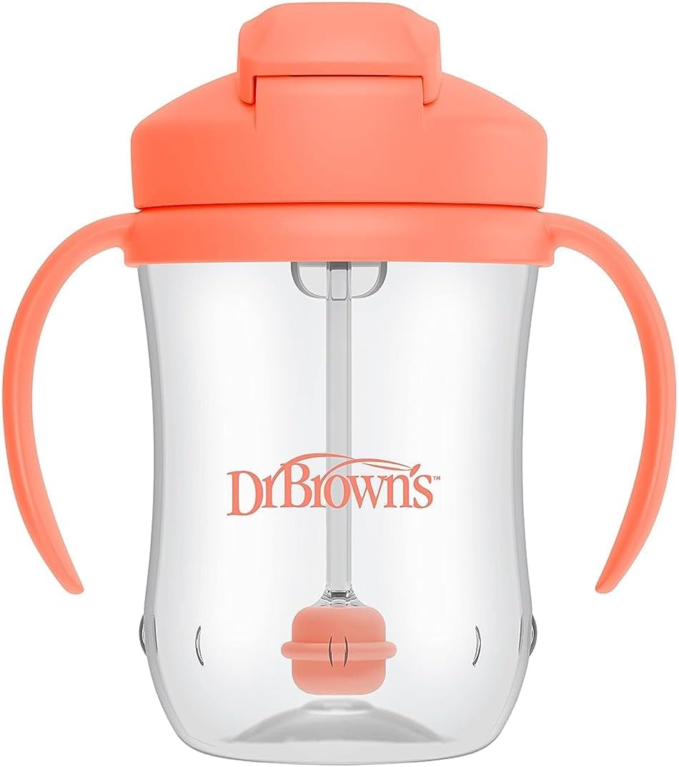 Dr. Brown's Milestones, Baby's First Straw Cup Sippy Cup with Straw, 6m+, 9oz/270ml, Coral, BPA Free