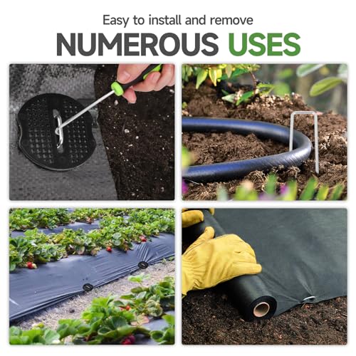 JELNER Garden Stakes,6 Inch 11 Gauge 50pcs Galvanized Landscape Staples + 50pcs Gaskets + 1Pick Hook,Tent Stakes Landscaping Fabric SOD Pins for Weed Fabric Barrier,Groud Cover,Fence