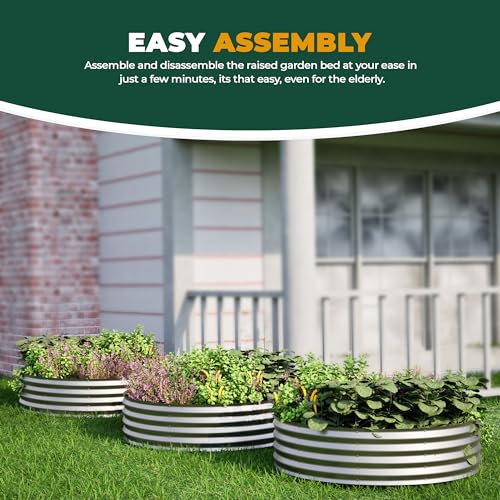 Utopia Home Galvanized Raised Garden Bed Kit 2x2x1 Ft Pack of 3, Planter Box Round Raised Garden Beds Outdoor, Easy Assembly Metal Raised Bed for Gardening Vegetables, Fruits, Flowers,Silver