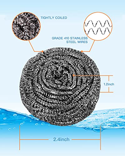 12Pcs Steel Wool Scrubber Pads for Cleaning Dishes, Pans, Pots, Ovens, Grills, Sinks - Stainless Steel Scrubbers for Kitchen, 12 Pack