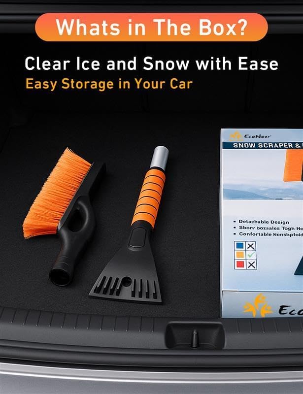 EcoNour 27" Aluminum Ice Scrapers for Car Windshield | Car Window Scraper and Snow Brush with Ergonomic Foam Grip Winter Accessories (Orange)