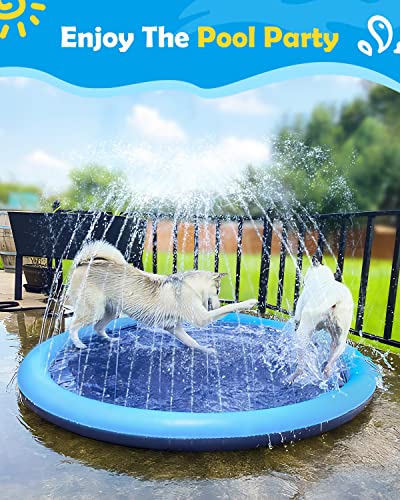 Peteast Splash Pad for Dogs & Kids - Anti-Slip Dog Pool for Large Dogs, 0.58 mm Thickened Durable Outdoor Water Play Mat, Summer Sprinkler Toy for Backyard (67in, Blue)