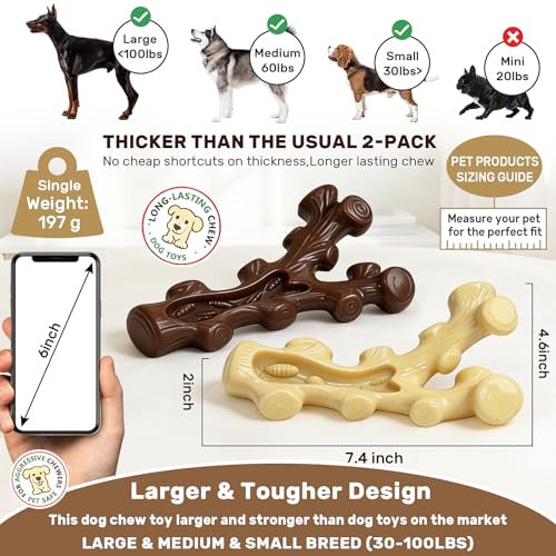SIHRMIU Dog Chew Toys for Aggressive Chewers, 2 Pack, for Medium/Large Breed, Tough Almost Indestructible Dog Bones for Teeth Cleaning, Training, Boredom and Stimulating