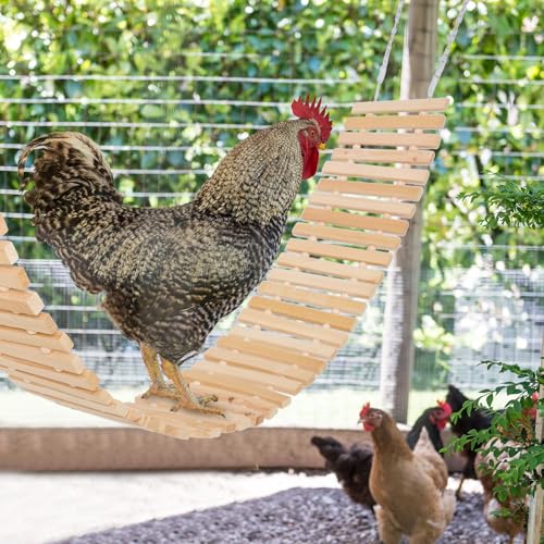 Jorewood Chicken Coop Toy Natural Wooden Chicken Swing & Bridge Toys Multi-Functional Poultry Perch with Wooden Beads (Safe for Chickens/Ducks)