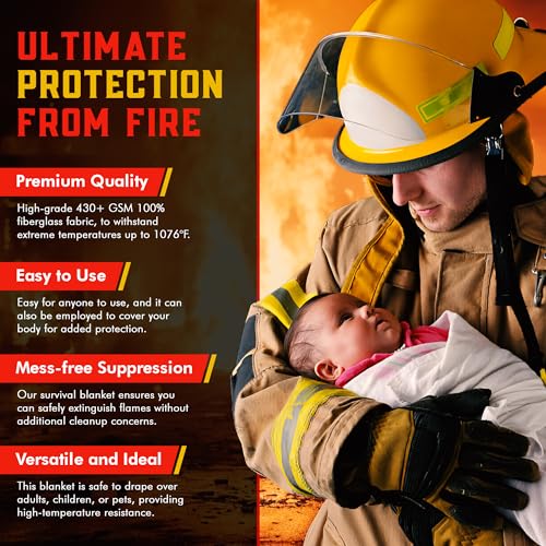 Mart Cobra Fire Blanket 2-Pack – Emergency Fire Suppression for Home & Kitchen – 40"x40" Fireproof Fiberglass Safety Blankets – Heat Resistant & Easy to Use – Smothers Grease & Electrical Fires