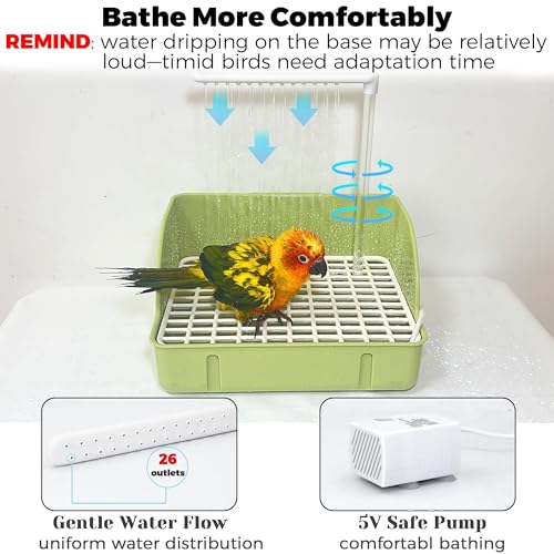Automatic Parakeet Bird Bath with Pump, Large Bird Shower Fountain Indoor Bathtub with Running Water, Parrot Bath Tub Faucet for Pet Birds, African Grey, Cockatiel, Conure, Budgie, Lovebird