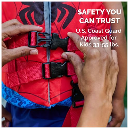 SwimWays Marvel Swim Trainer Life Jacket, US Coast Guard Approved Swim Vest, Pool Floats & Life Jackets for Kids 33-55 lbs, Spider-Man