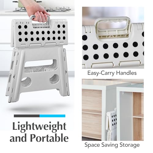 Handy Laundry Folding Step Stool 13 Inch, White, Non-Slip Holds 300 lbs | 13 Inch, White, Foldable Collapsible Step Stool, Non-Slip, Holds 300 lbs, Kitchen Bathroom Bedroom, Adults
