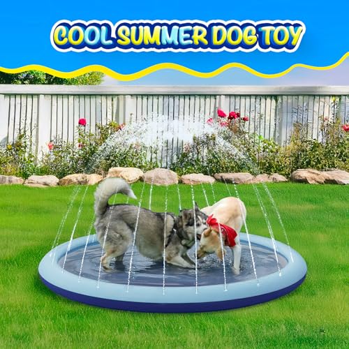 COMMOUDS Splash Pad for Kids and Dogs, Non-Slip Sprinkler Pad Thicken Pool Summer Outdoor Water Toys, Backyard Fountain Play Mat for Baby Toddlers Boys Girls Pet(67Inch)