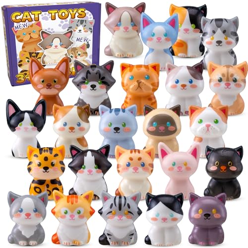 Cat Party Favors for Kids 24PCS Squishy Toys,Goodie Bag Stuffers, Pinata Stuffers,Birthday Gifts for Boys & Girls,Treasure Chest Prizes,Classroom Prizes for Kids (Cat)