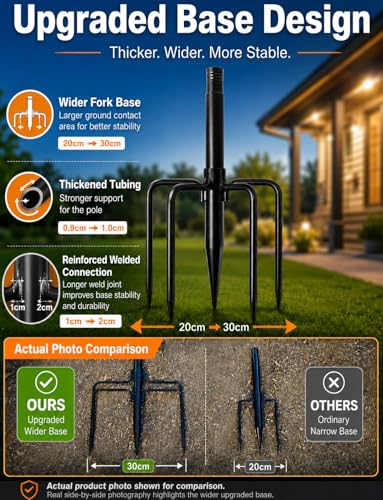 4 Pack String Light Poles for Outside with Ground Stakes and Fence Clips | Adjustable 7-section metal patio light poles for string lights and lanterns; for garden, patio, backyard and outdoor decor.