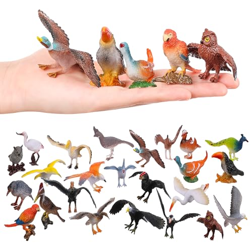 Realistic Bird Figurines, 24pcs Eagle, Parrot, Robin, Owl Toys - Fairy Garden Accessories, Educational Learning Dollhouse Birthday Cake Topper Gift for Kids