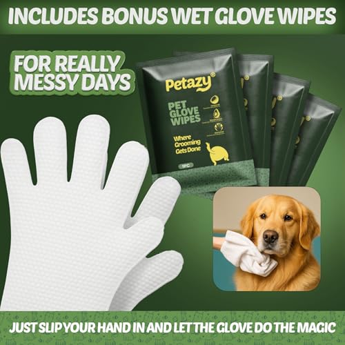 Petazy Pet Wipes for Dogs and Cats – 400 Count (8x8in) Hypoallergenic, Deodorizing Dog Wipes for Paws, Ears and Butt | XL with Aloe & Coconut Oil, Lavender Scented | Includes 4 Grooming Glove Wipes