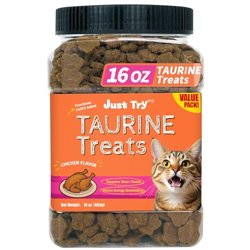 Just Try 16 OZ Taurine Treats with Coenzyme Q10 for Cats - Coq10 & Taurine for Cat to Support Feline Heart Health - Chicken Flavored Chews - Vitamins Snacks Treats