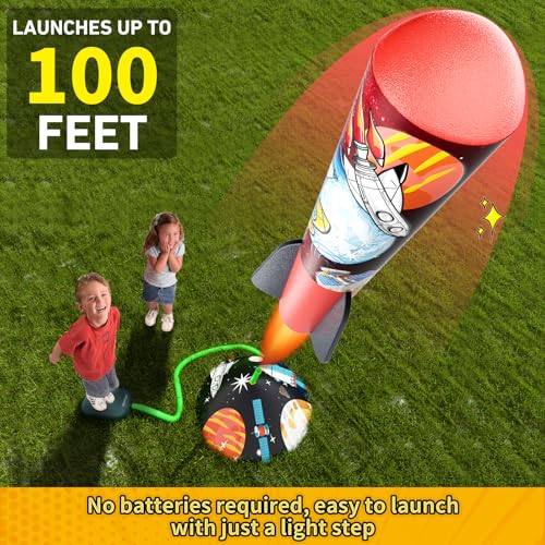 Otoseth Toys Rocket Launcher for Kids - Launch up to 100 Ft, 8 Multi-Color Foam Rockets & Adjustable Launch Stand, Kids Outdoor Toys, Age 3+