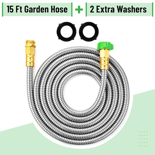 UNCO- Stainless Steel Metal Hose, 15 Feet, No Kink, Metal Garden Hose