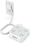 TESSAN Surge Protector Power Strip, 5 Ft Flat Plug Extension Cord with 3 USB (1 USB C) 8 Outlets, 1250W, 900J Protection, 3 Sided Outlet Extender with Power Switch for Office, Dorm Room Essentials