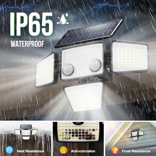 LYWALT Solar Outdoor Lights - 3000LM 188 LED Motion Sensor Outdoor Lights, 4 Heads Security Light,IP65 Waterproof, Easy Install,270°Wide Angle Flood Wall Light with 3 Modes for Backyard Yard (2 Pack)