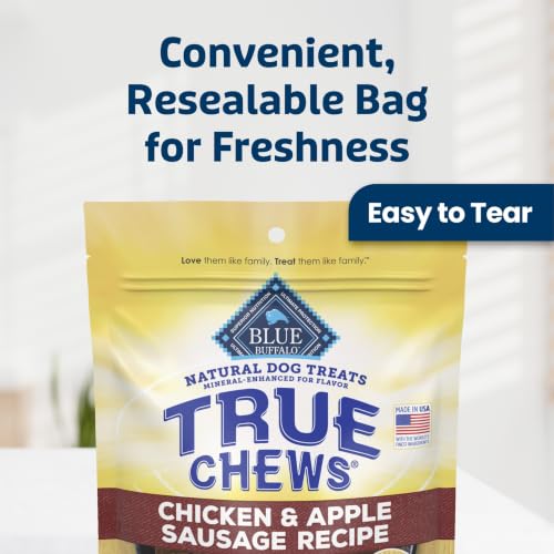 Blue Buffalo True Chews Chicken & Apple Sausage Natural Dog Treats, Real Meat Dog Snacks, Healthy Reward or Training Treat, Made in the USA with Real Chicken & Natural Ingredients, 12 oz.