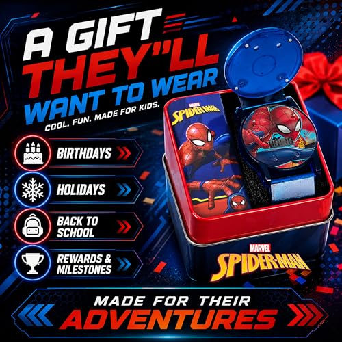 Marvel Spider-Man Kids Watches – Digital Display, Interactive Features, Adjustable Strap, Vibrant Spider-Man Graphics, Durable for Active Kids