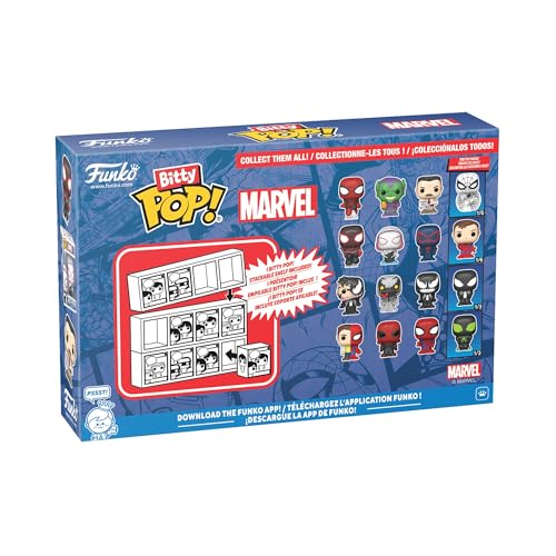 Funko Pop! Bitty: Spider-Man - Miles Morales, Ghost Spider, Spider-Man 2099, and Mystery Chase Figure - 0.9 Inch (2.2 Cm) - Marvel Comics Collectable - Stackable Display Shelf Included - Gift Idea