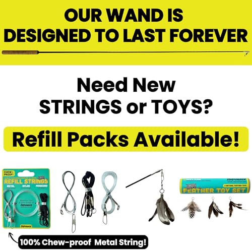 Forever Stick - The Unbreakable Cat Wand Toy, Durable Cat Toy Wand, Extra Long Cat String Toy, Cat Fishing Pole Toy for Bored Indoor Adult Cats, Cat Stick Toy, Cat Feather Wand, Cat Teaser Wand