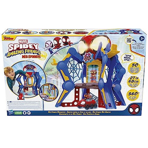 Spidey and His Amazing Friends Web-Spinners Web-Quarters, Kids Playset with Action Figure, Vehicle, and Accessories, Marvel Super Hero Toys, Ages 3 and Up, Large