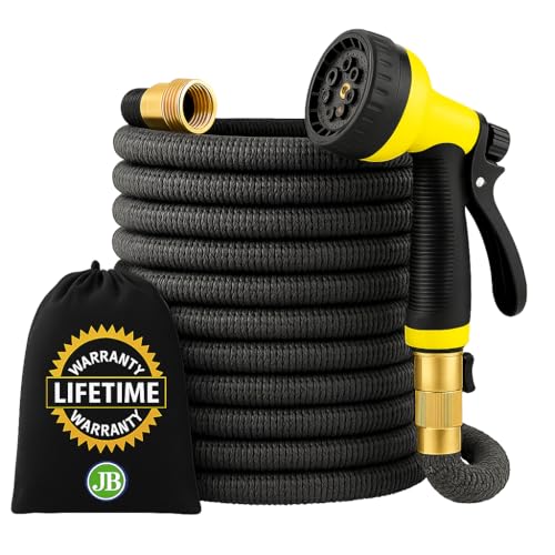 J&B XpandaHose 75ft Expandable Garden Hose – Ultra-Strong 3750D, 4-Layer Latex Core, Brass 3/4" Connectors, 10-Pattern Nozzle & Storage Bag – Lightweight, Kink-Reducing, Leak-Resistant