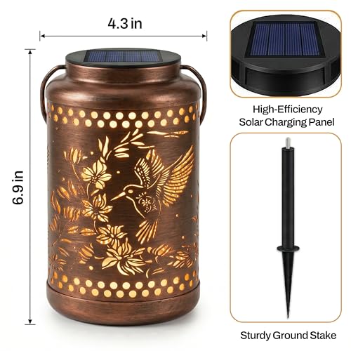 Hummingbird Solar Lantern with Ground Stake, Birthday Gifts for Women | Christmas, House Warming Gift New Home, Hanging Solar Lanterns Outdoor Waterproof - for Garden Patio Yard Porch Lawn