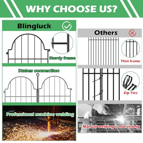 Blingluck Garden Fence, 22 in(H) x 10.83 ft(L) Arched Rustproof Metal No Dig Fence Garden Fence Border, Ground Stake Animal Barrier Fence for Rabbit Dog, Outdoor Decor for Yard & Patio