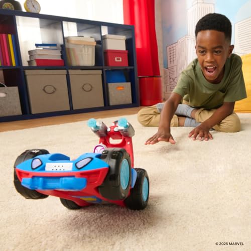 Jazwares Marvel Spidey and His Amazing Friends Team Spidey Flip and Reveal Cruiser - 11-Inch Double-Sided Vehicle with Lights, Sounds, and Web Blast Launchers