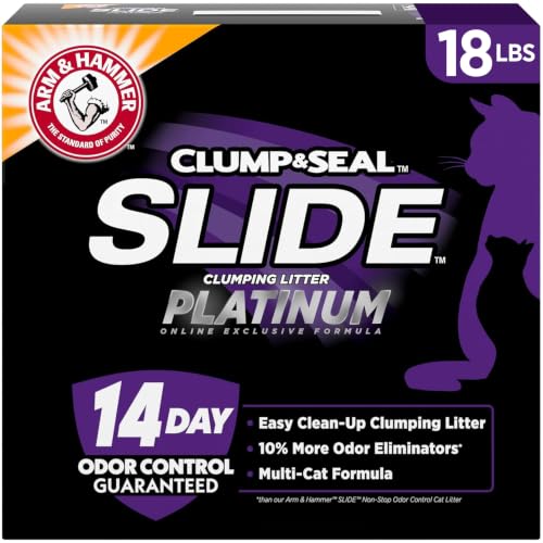 ARM & HAMMER Slide Platinum Easy Clean-Up Clumping Cat Litter, 18 lbs | 24/7 Odor Control, Triple-Action Freshness, Non-Stick, Easy Clean Up, Low Tracking, Multi-Cat Formula, Scented
