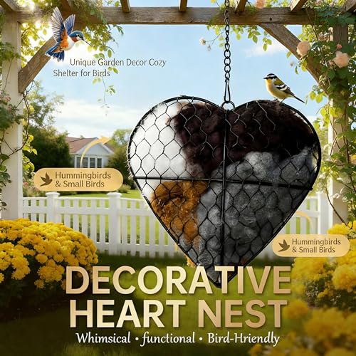 Handmade Fiber Bird Nesting Heart, Nesting Material for Wild Bird, Refillable Nesting Accessories, Hummingbird Nest/House, Outdoor Garden Decortion, Gifts for Bird/Nature Lovers (1pc)