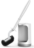 HAMITOR Toilet Bowl Brush Holder Set: Curved Design with Holder for Deep Cleaning Under Rim - Compact Hidden Scrubber for Small Space - Modern RV Bathroom Accessories - White