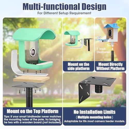 Smart Bird Feeder Pole Stand, 79 Inch Heavy Duty Bird House Pole for Outdoors Adjustable Mounting Pole for Smart Bird Feeder with 1 Inch Dia Bird Feeder Post Weather Station, Black