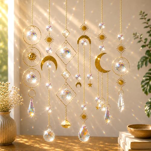 6Pieces Colorful Crystals Suncatcher Hanging Sun Catcher with Chain | Pendant Ornament Crystal Balls for Window Home Garden Christmas Day Party Wedding Decoration