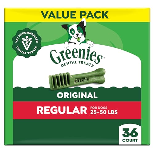 Greenies Veterinarian-Recommended Adult Natural Dental Dog Treats Regular Size, Dog Dental Chews, Original Flavor, 36 oz. Pack, 36 Count