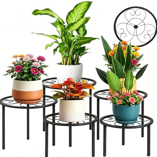 5 Pack Metal Plant Stands,Heavy Duty Potted Holder for Flower Pot, Rustproof Iron Plant Risers, Suitable for Indoor and Outdoor Decoration ,Garden Container Round Supports Rack for Planter