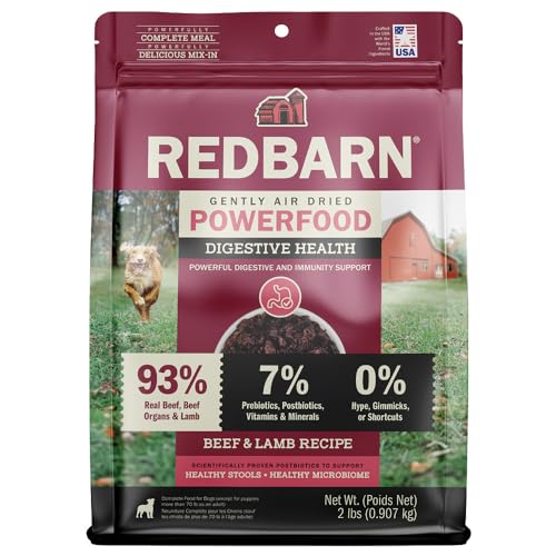 Redbarn Powerfood Air Dried Dog Food 2 lbs High Protein Beef and Lamb with Prebiotics Postbiotics for Digestive Health Wholesome Pet Food Complete Meal Made in USA